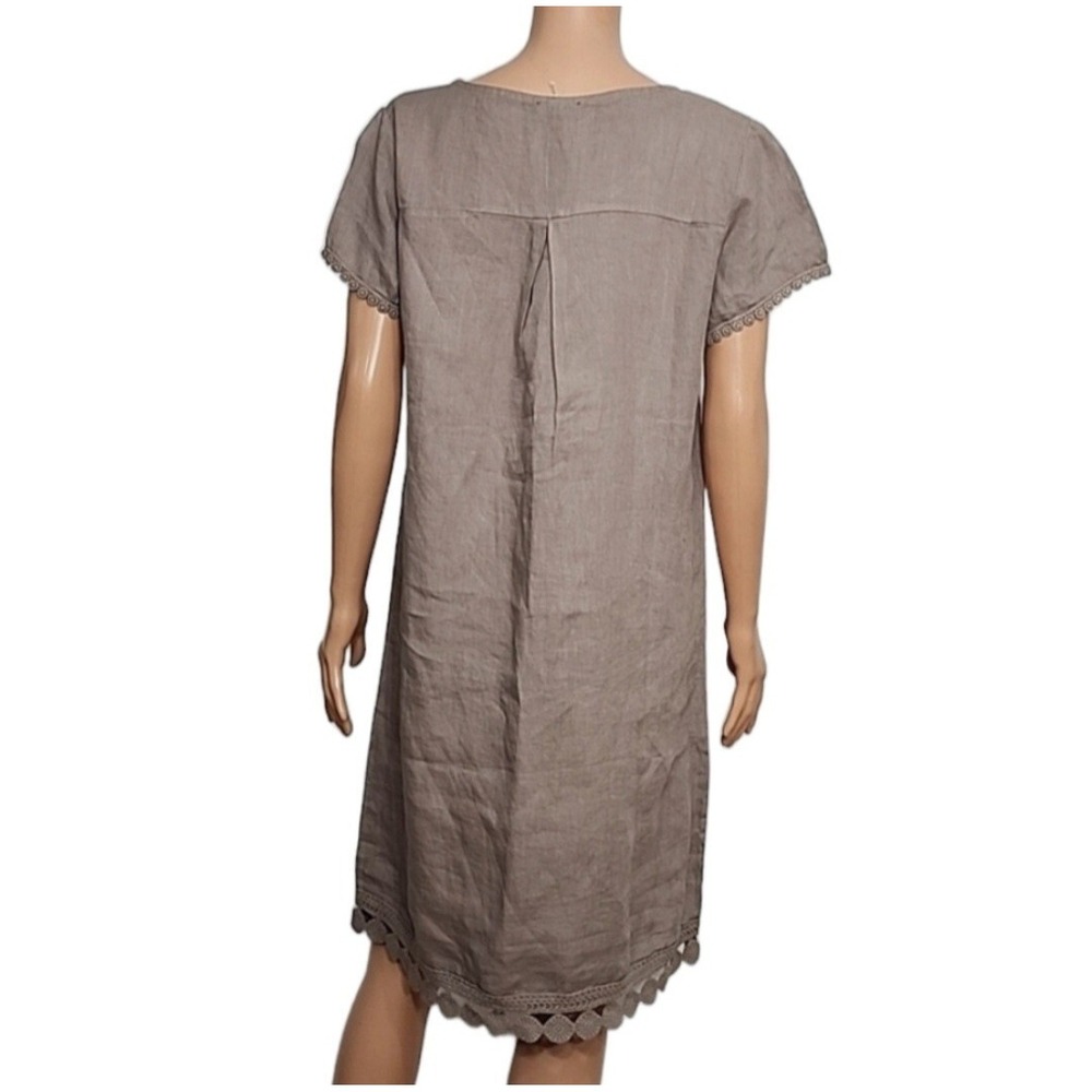 Bellambia Womens Size L 100% Linen Shift Dress Taupe Brown Crochet Eyelet Italy - Picture 6 of 10
